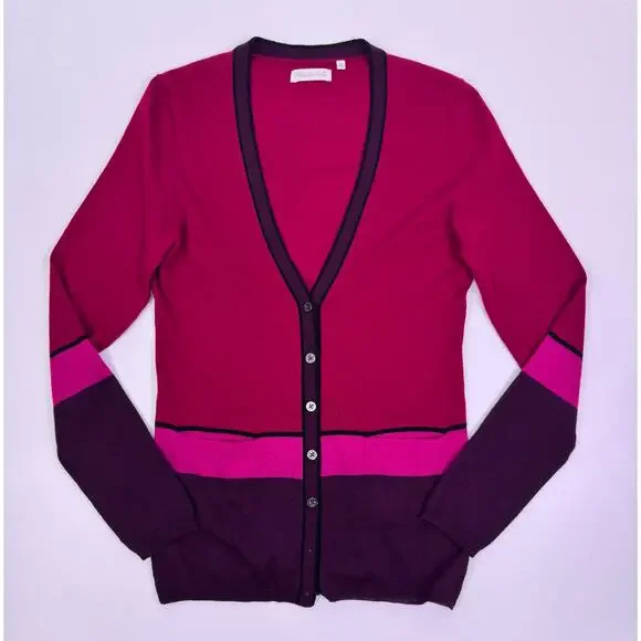 Martin + Osa 100% Cashmere Sweater Warm­tone Striped Cardigan Size M - Picture 4 of 9